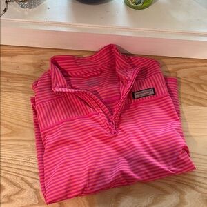 Vineyard Vines Bright Pink Striped Half-Zip